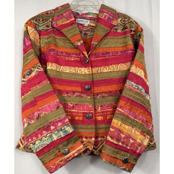 Coldwater Creek Pink Multicolor Patchwork Ribbon Appliqué Jacket PM - Picture 3 of 16